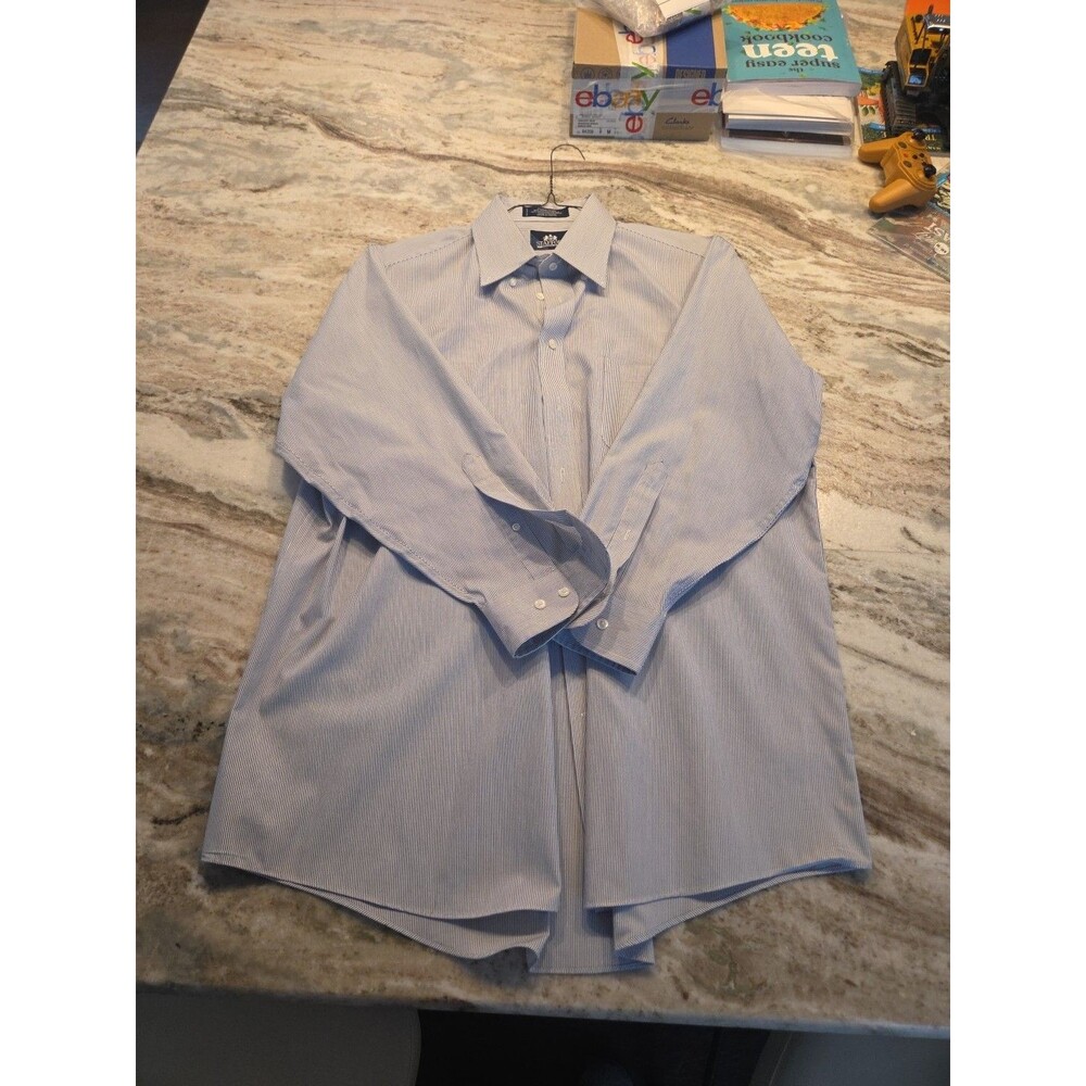 #154 Stafford Men's XL 17 32/33 pinstripe button up shirt blue/white
